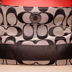 Coach Signature Stripe Crossbody Shoulder Bag Black Canvas Slim F19220 Purse